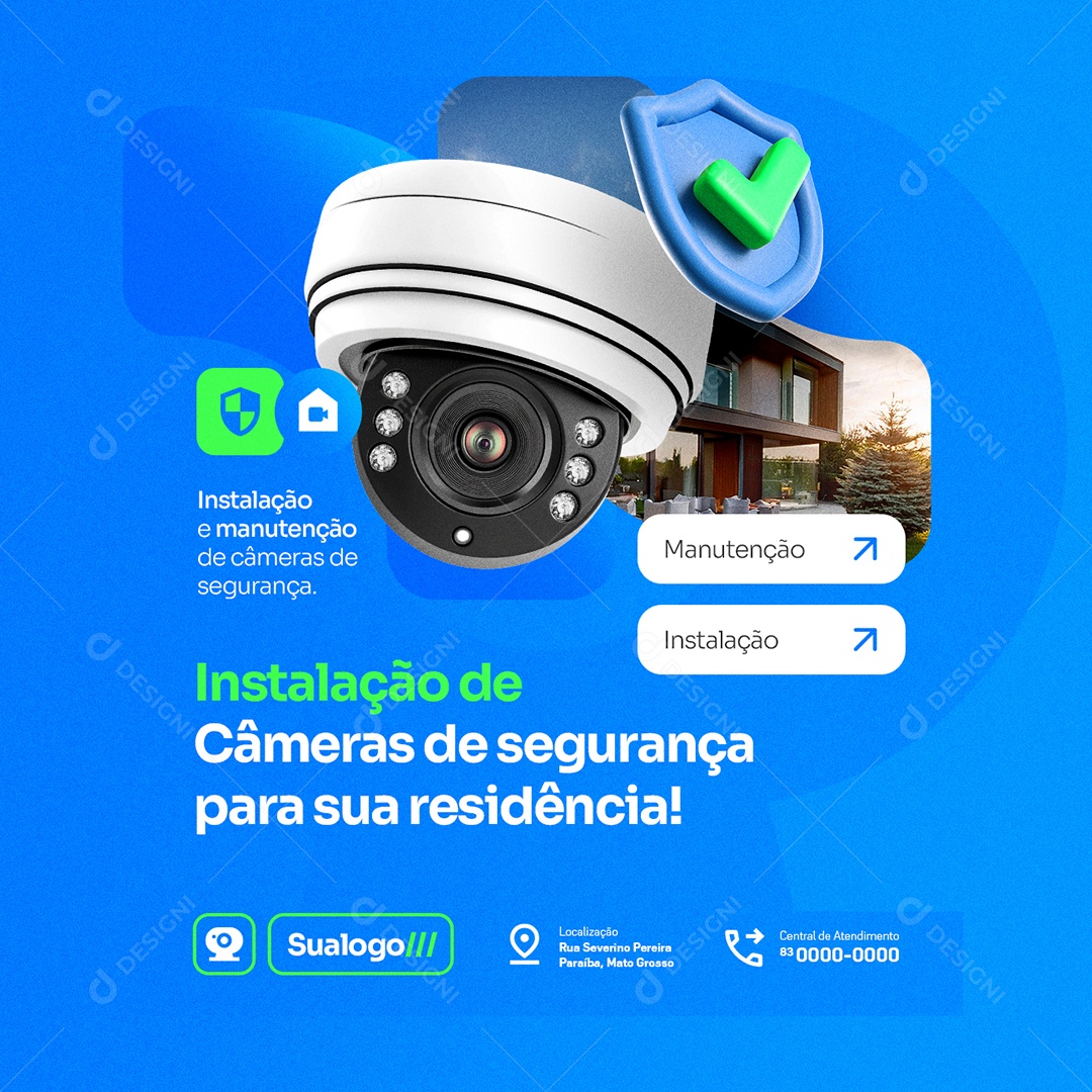Câmera de Segurança Instalação para Sua Residência Social Media PSD Editável