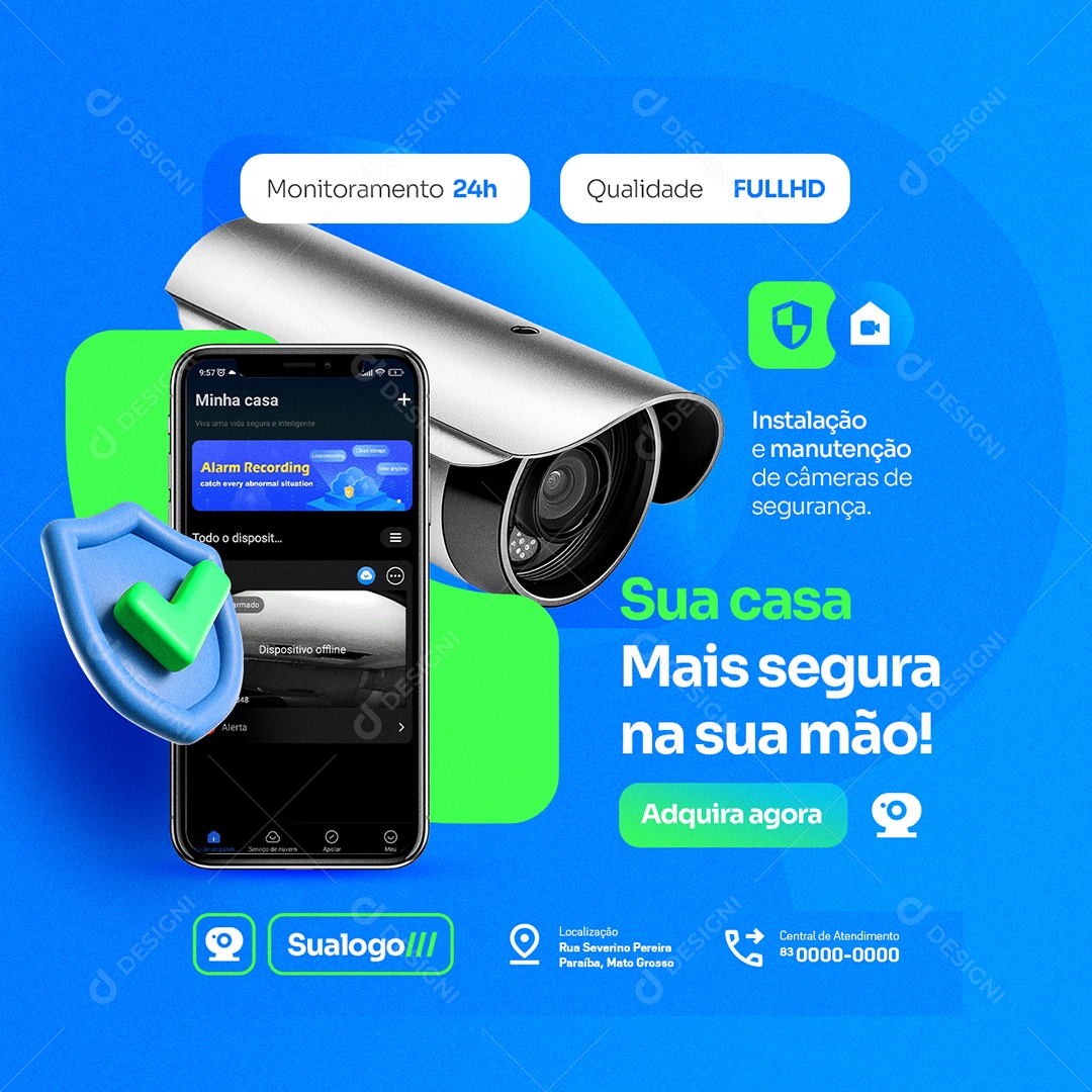 Câmera de Segurança Sua Casa Mais Segura na Sua Mão Social Media PSD Editável