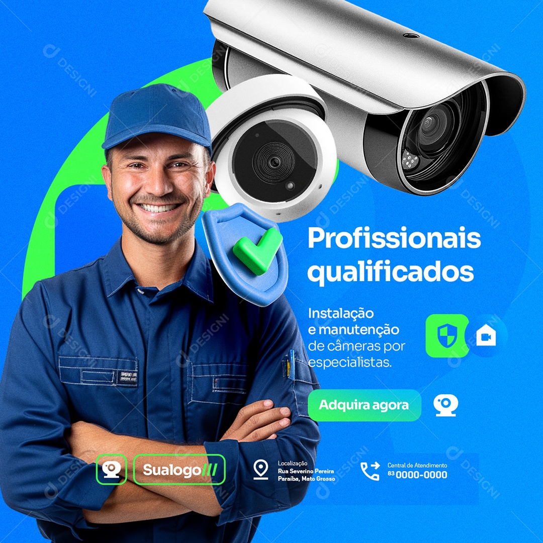 Câmera de Segurança Profissionais Qualificados Social Media PSD Editável