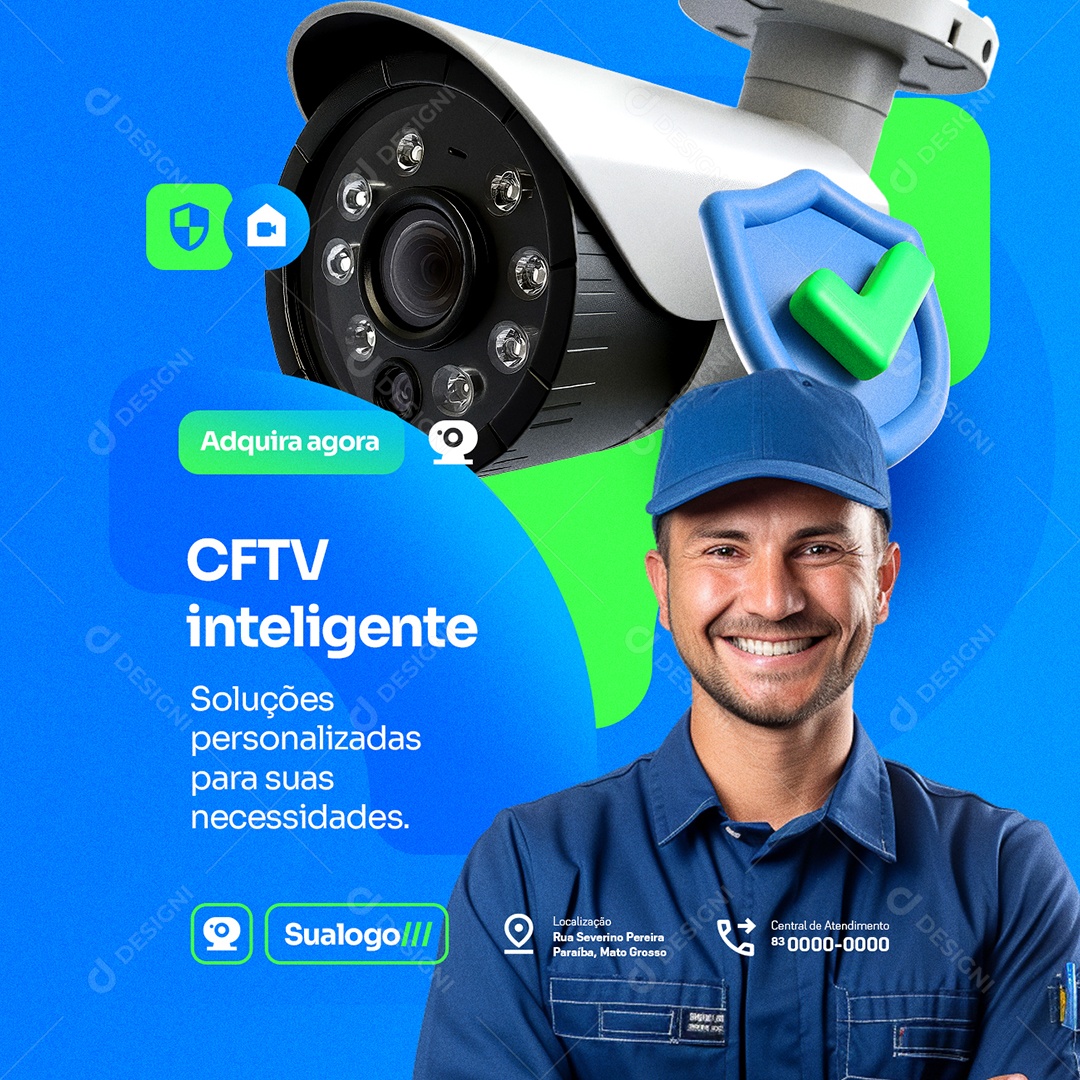 Câmera de Segurança CFTV Inteligente Social Media PSD Editável