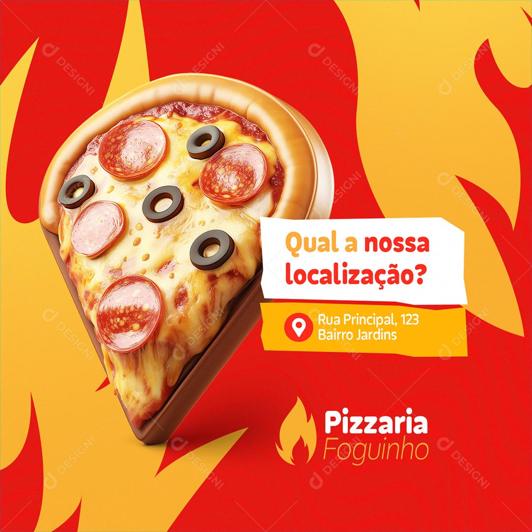 Qual a Nossa Localização Pizzaria Social Media PSD Editável