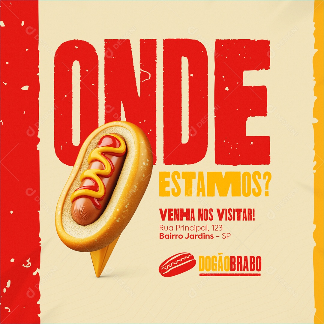 Localização Onde Estamos Cachorro Quente Hot Dog Social Media PSD Editável