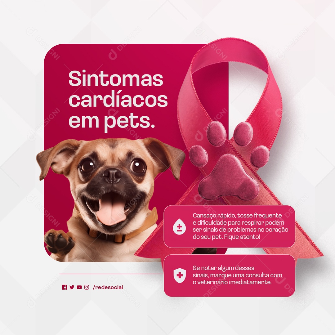 Setembro Vermelho Sintomas Cardíacos em Pets Social Media PSD Editável