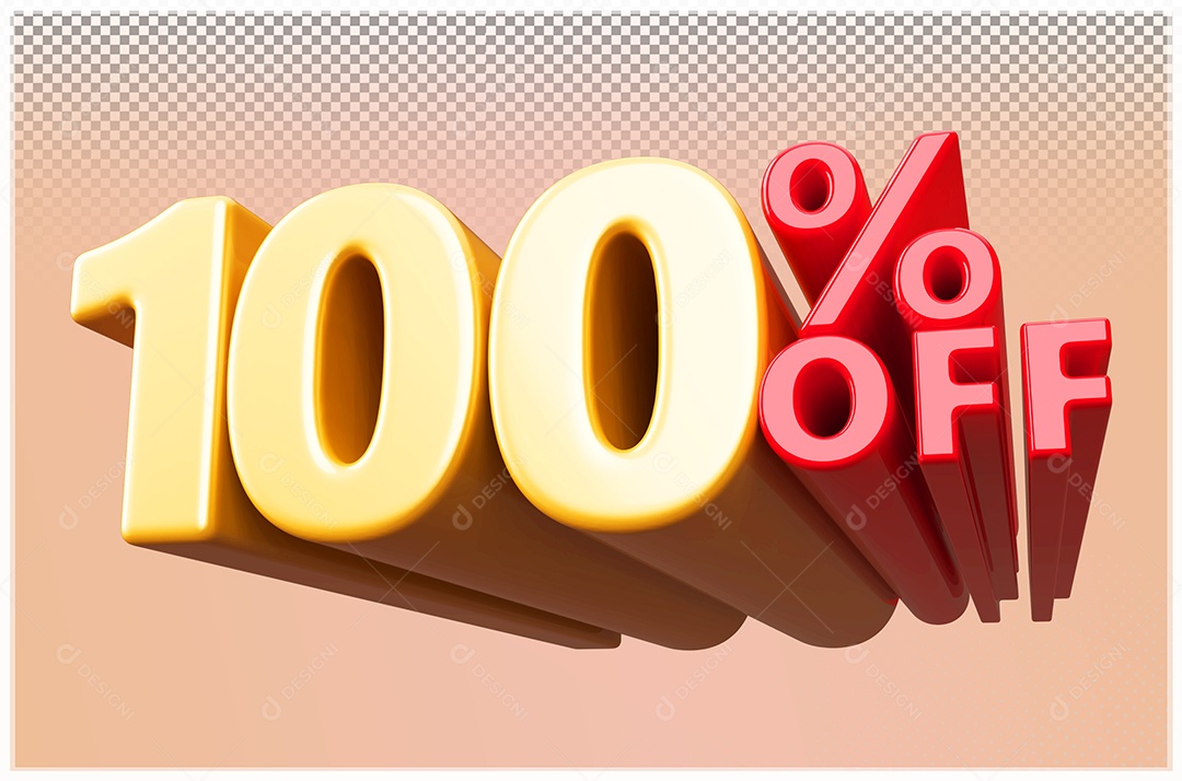 Desconto de 100% Off Elemento 3D Dourado  e Vermelho para Composição PSD