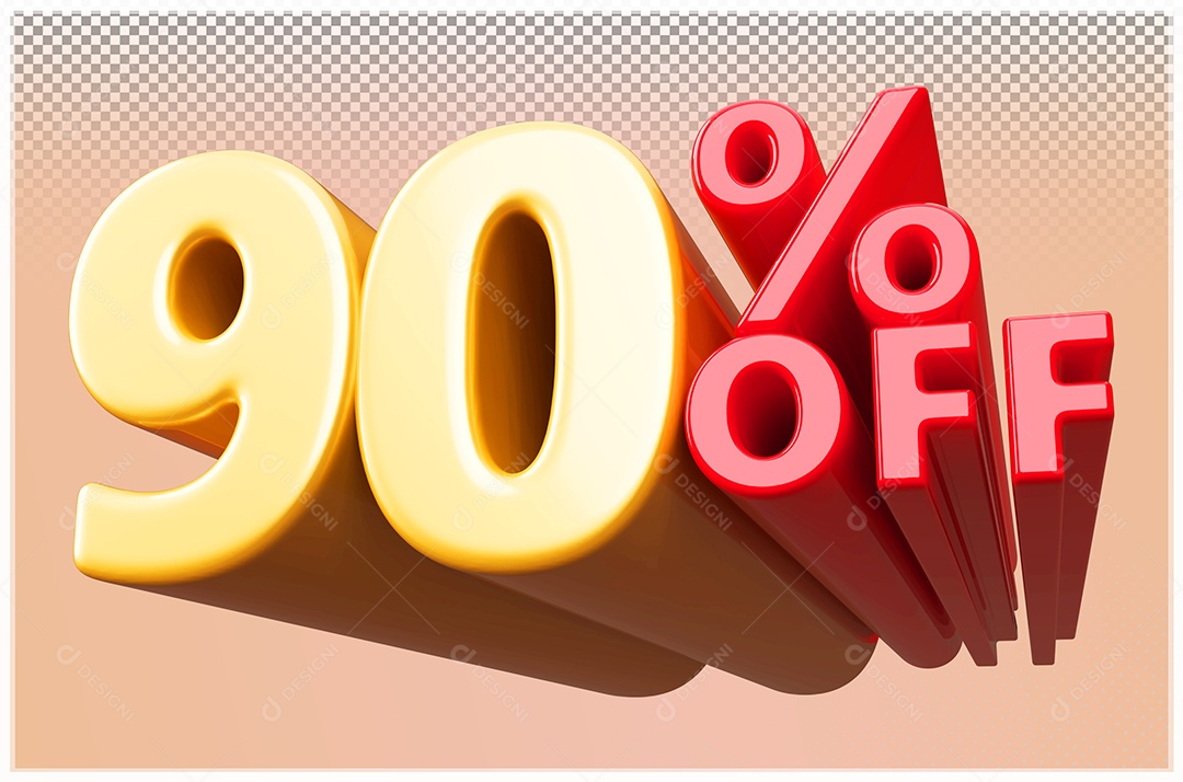 Desconto de 90% Off Elemento 3D Dourado  e Vermelho para Composição PSD