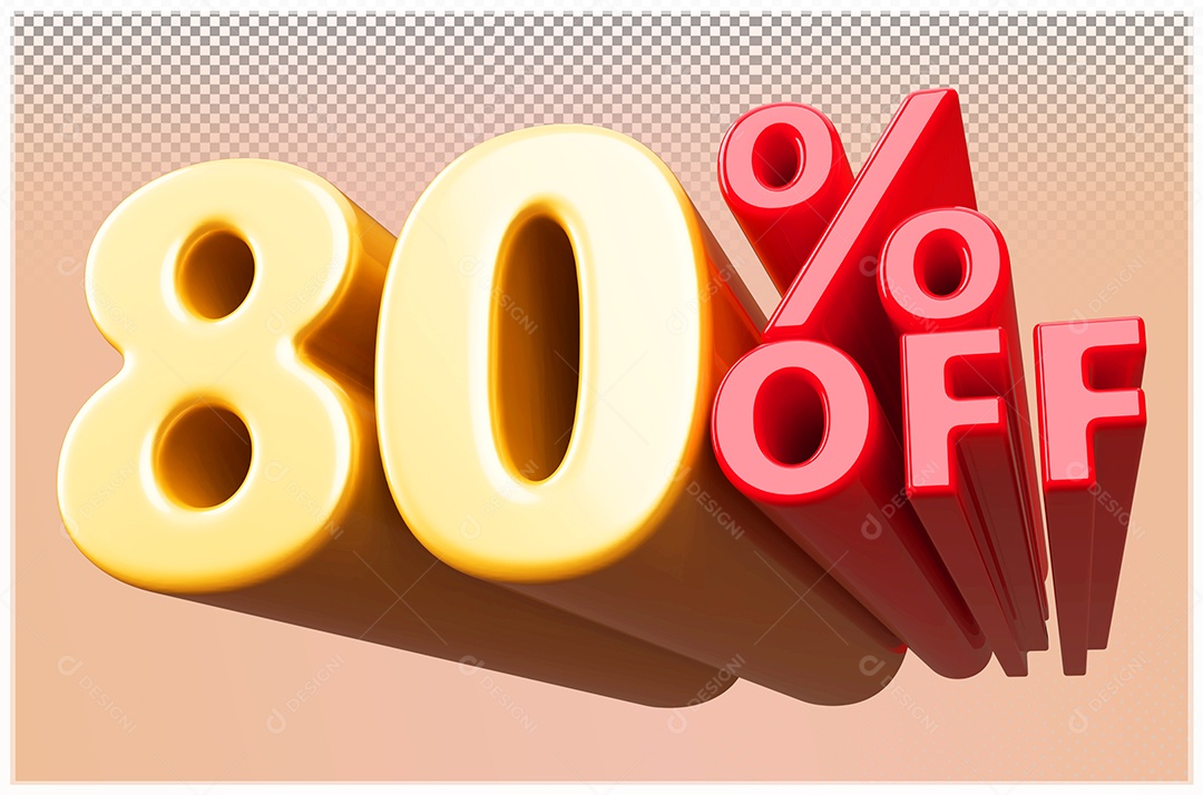 Desconto de 80% Off Elemento 3D Dourado  e Vermelho para Composição PSD