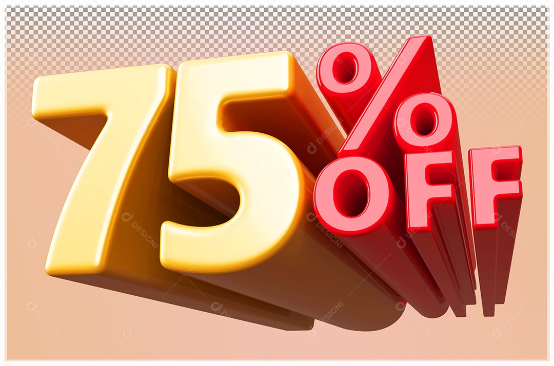 Desconto de 75% Off Elemento 3D Dourado  e Vermelho para Composição PSD