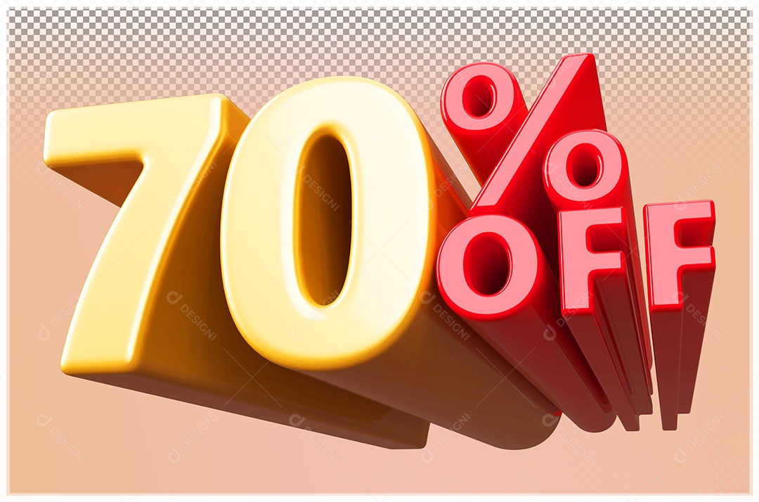Desconto de 70% Off Elemento 3D Dourado  e Vermelho para Composição PSD
