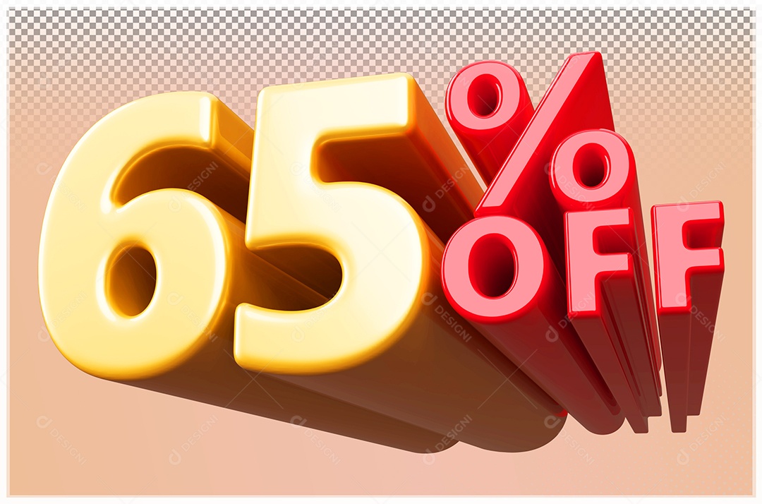 Desconto de 65% Off Elemento 3D Dourado  e Vermelho para Composição PSD