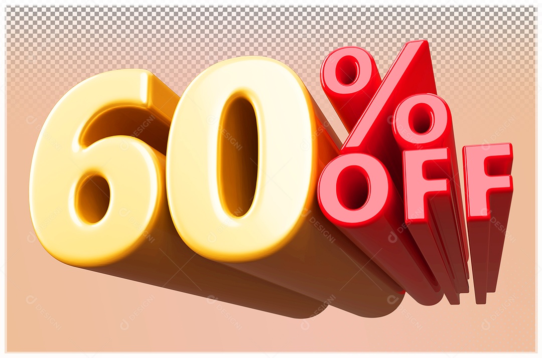 Desconto de 60% Off Elemento 3D Dourado  e Vermelho para Composição PSD