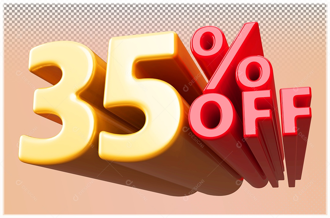 Desconto de 35% Off Elemento 3D Dourado  e Vermelho para Composição PSD