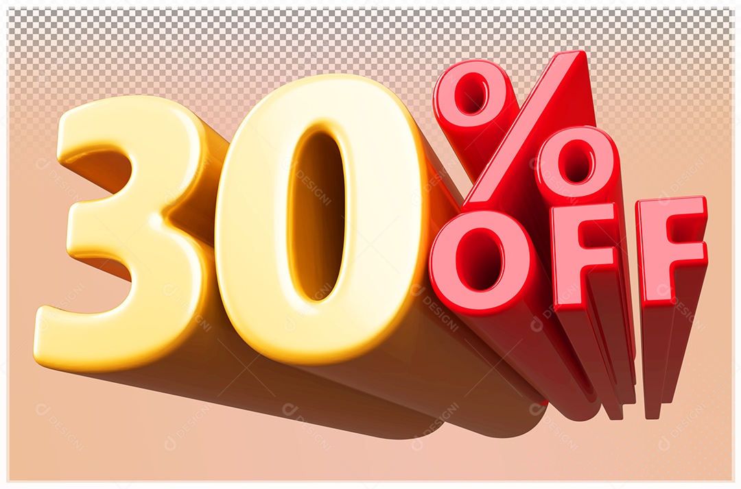 Desconto de 30% Off Elemento 3D Dourado  e Vermelho para Composição PSD