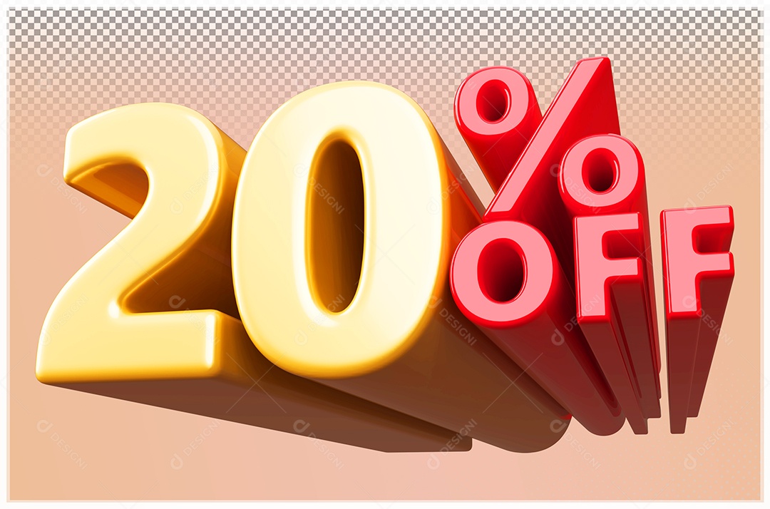 Desconto de 20% Off Elemento 3D Dourado  e Vermelho para Composição PSD