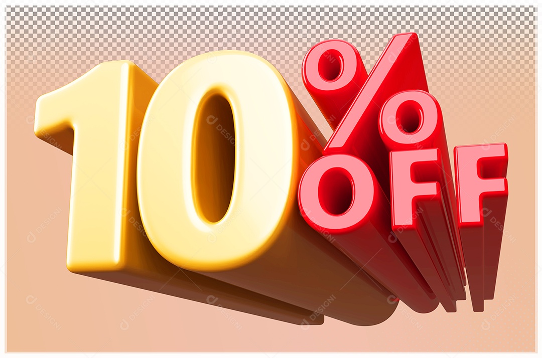 Desconto de 10% Off Elemento 3D Dourado  e Vermelho para Composição PSD