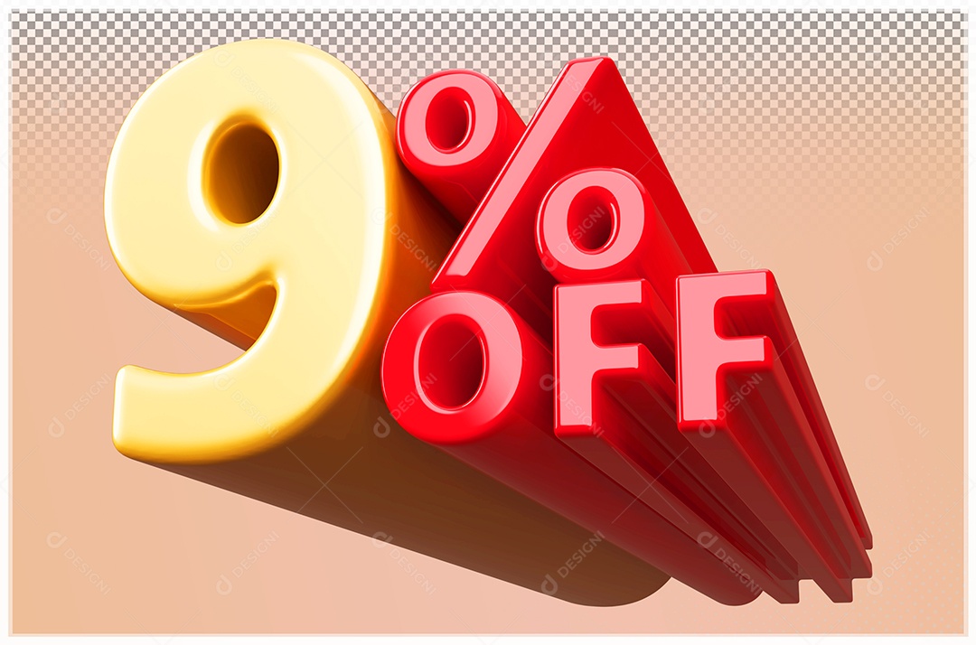 Desconto de %9 Off Elemento 3D Dourado  e Vermelho para Composição PSD