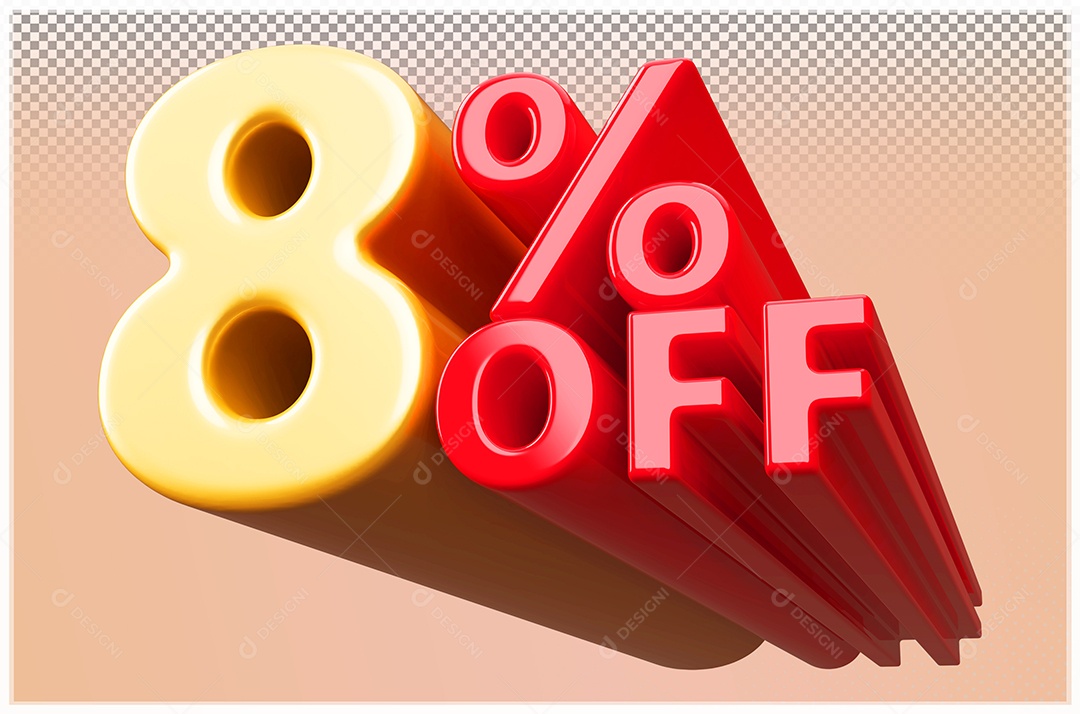 Desconto de 8% Off Elemento 3D Dourado  e Vermelho para Composição PSD