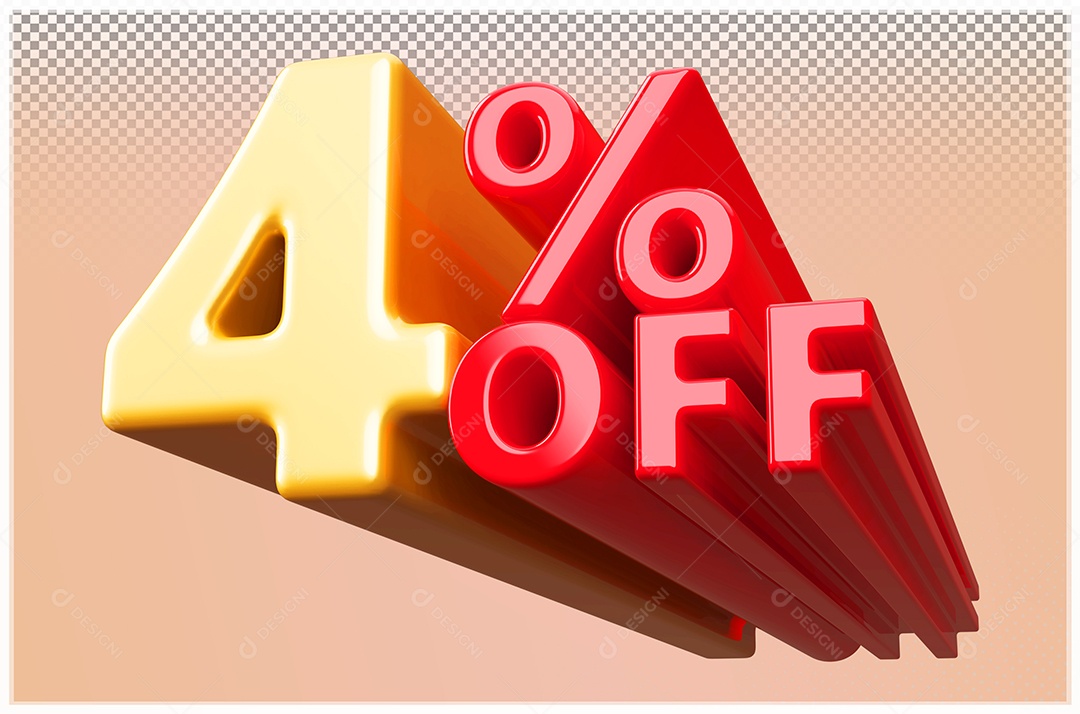 Desconto de 4% Off Elemento 3D Dourado  e Vermelho para Composição PSD