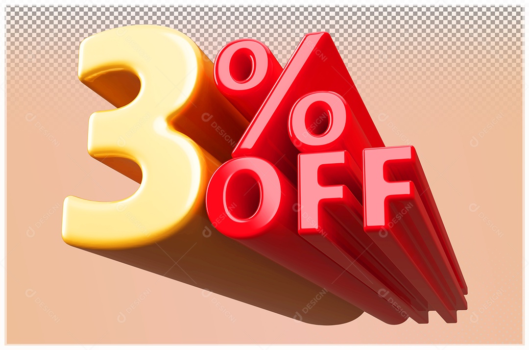 Desconto de 3% Off Elemento 3D Dourado  e Vermelho para Composição PSD