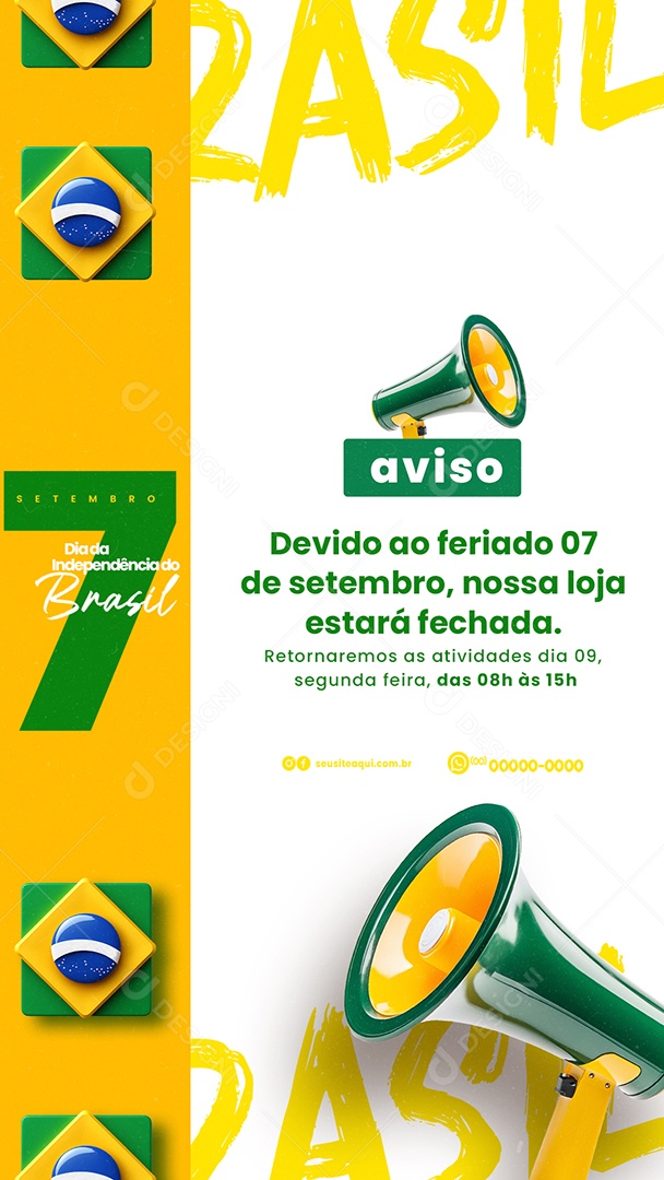 Story Dia da Independência do Brasil 07 de Setembro Aviso Social Media PSD Editável