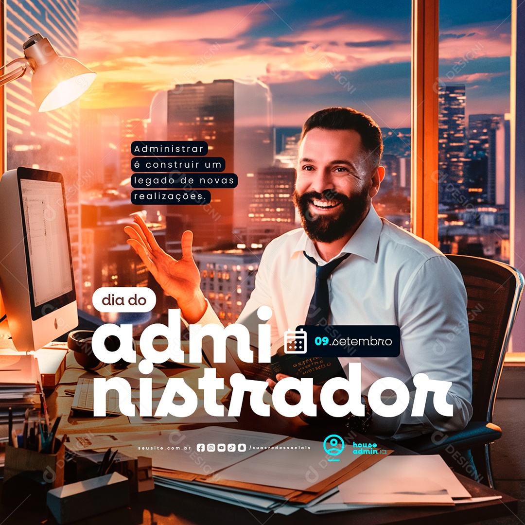 Dia Do Administrador 09 de Setembro Administrar é Construir Social Media PSD Editável