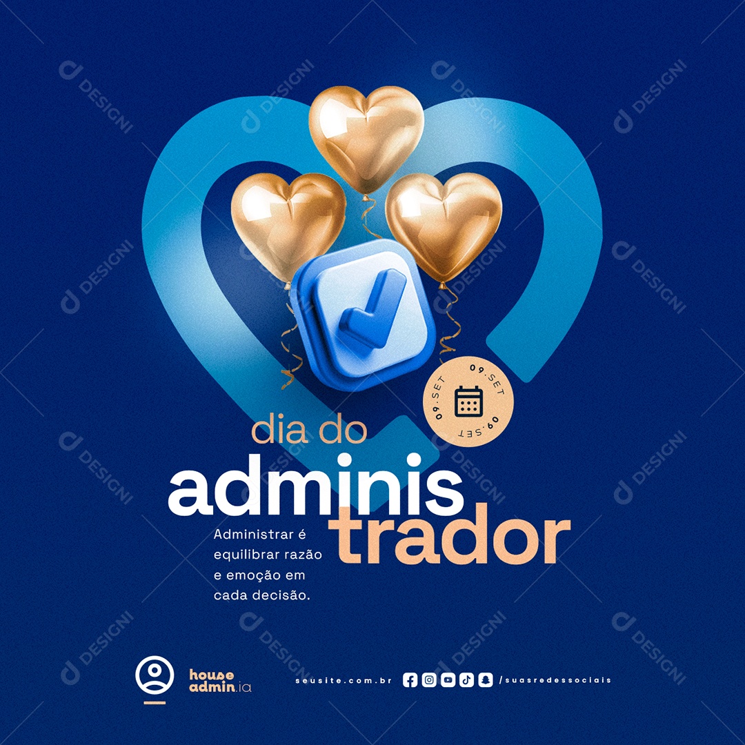 Dia Do Administrador 09 de Setembro Equilibrar Razão e Emoção Social Media PSD Editável
