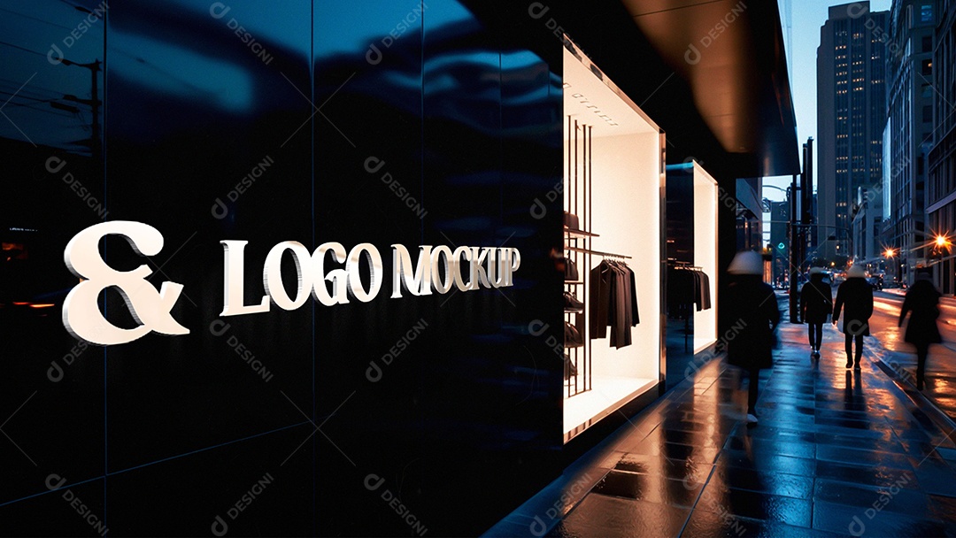 Logotipo Mockup 3D Fachada PSD