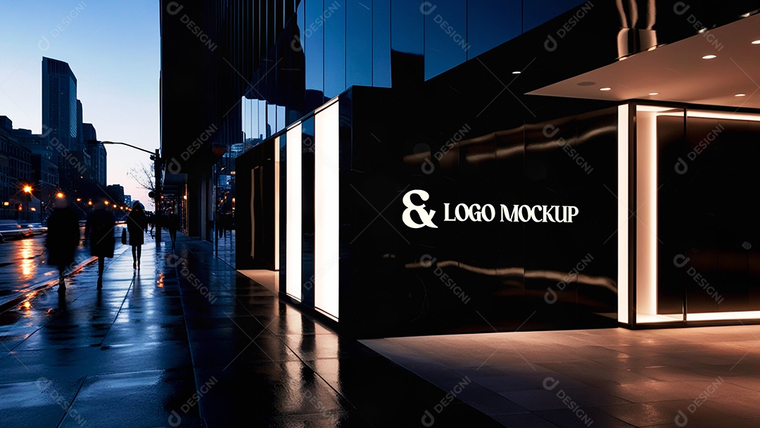 Logotipo Mockup 3D Fachada PSD