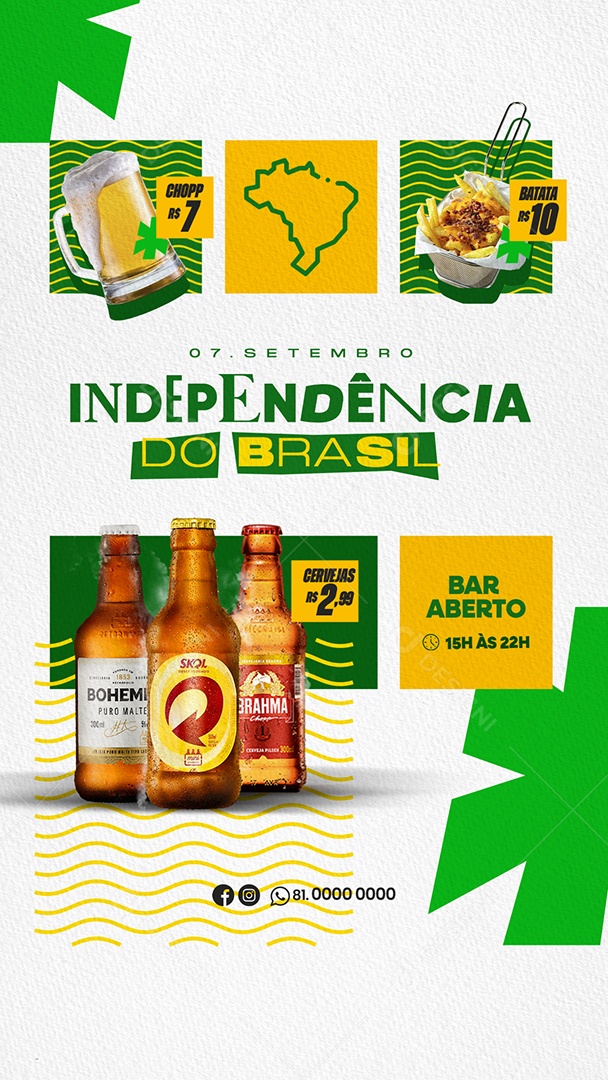 Story Independência do Brasil 07 de Setembro Social Bar Aberto Media PSD Editável