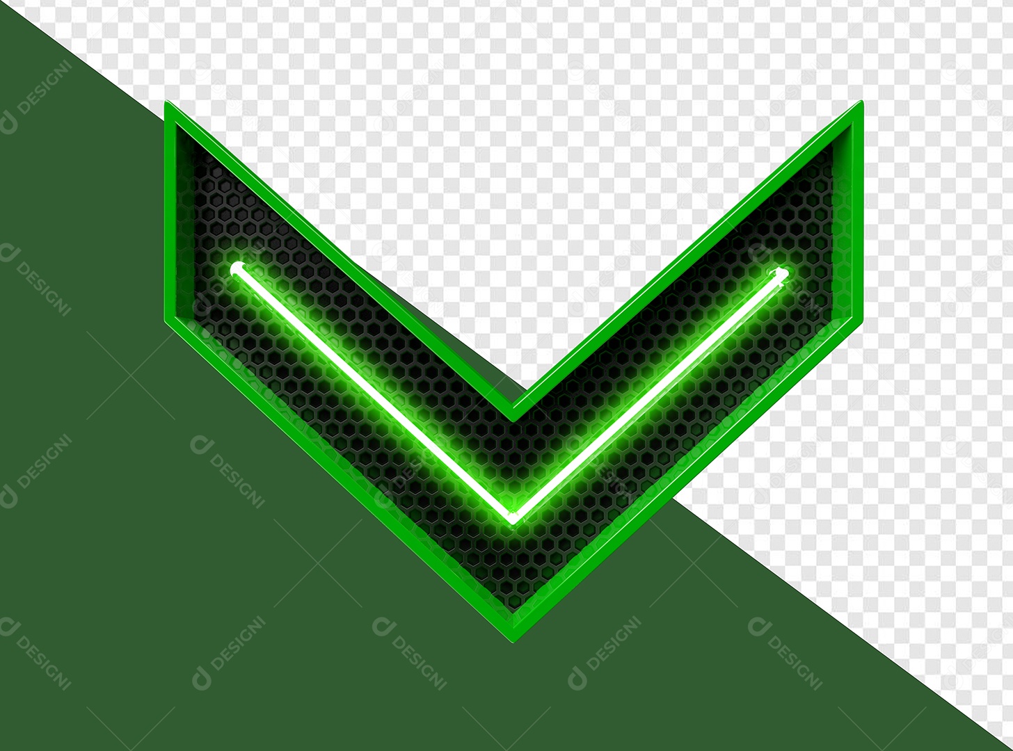 Seta 3D Verde Neon Elemento para Composição PSD
