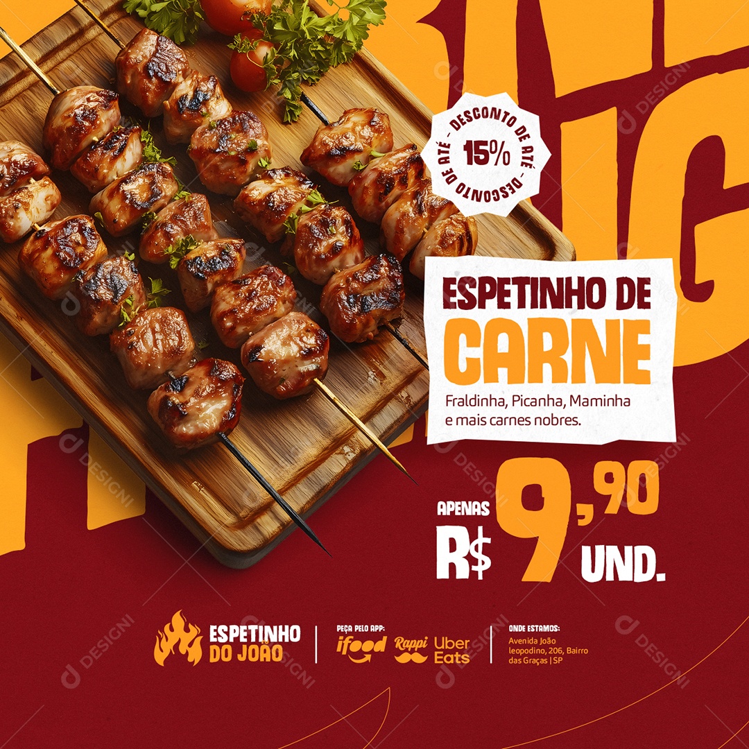 Espetinho de Carne Fraldinha Picanha Maminha Social Media PSD Editável