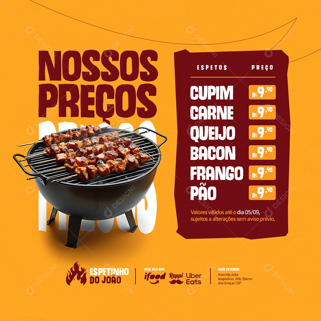 Nossos Preços Espetinhos do João Social Media PSD Editável