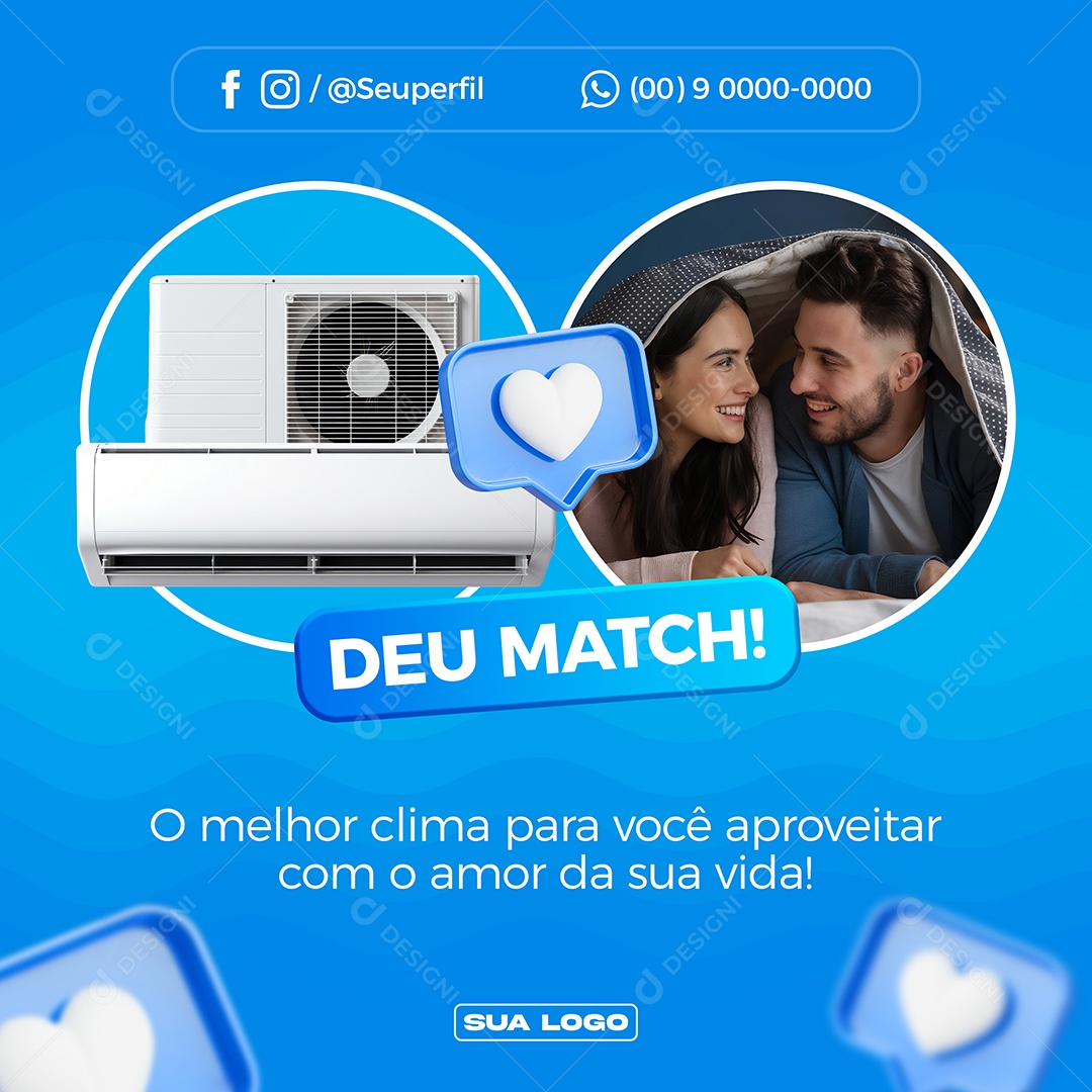 Ar Condicionado Deu Match Social Media PSD Editável