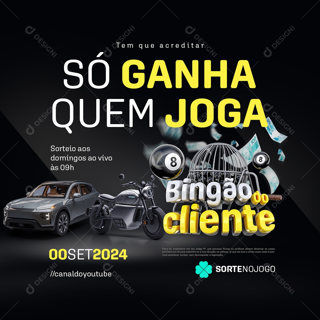 Bingão do Cliente só Ganha quem Joga Social Media PSD Editável