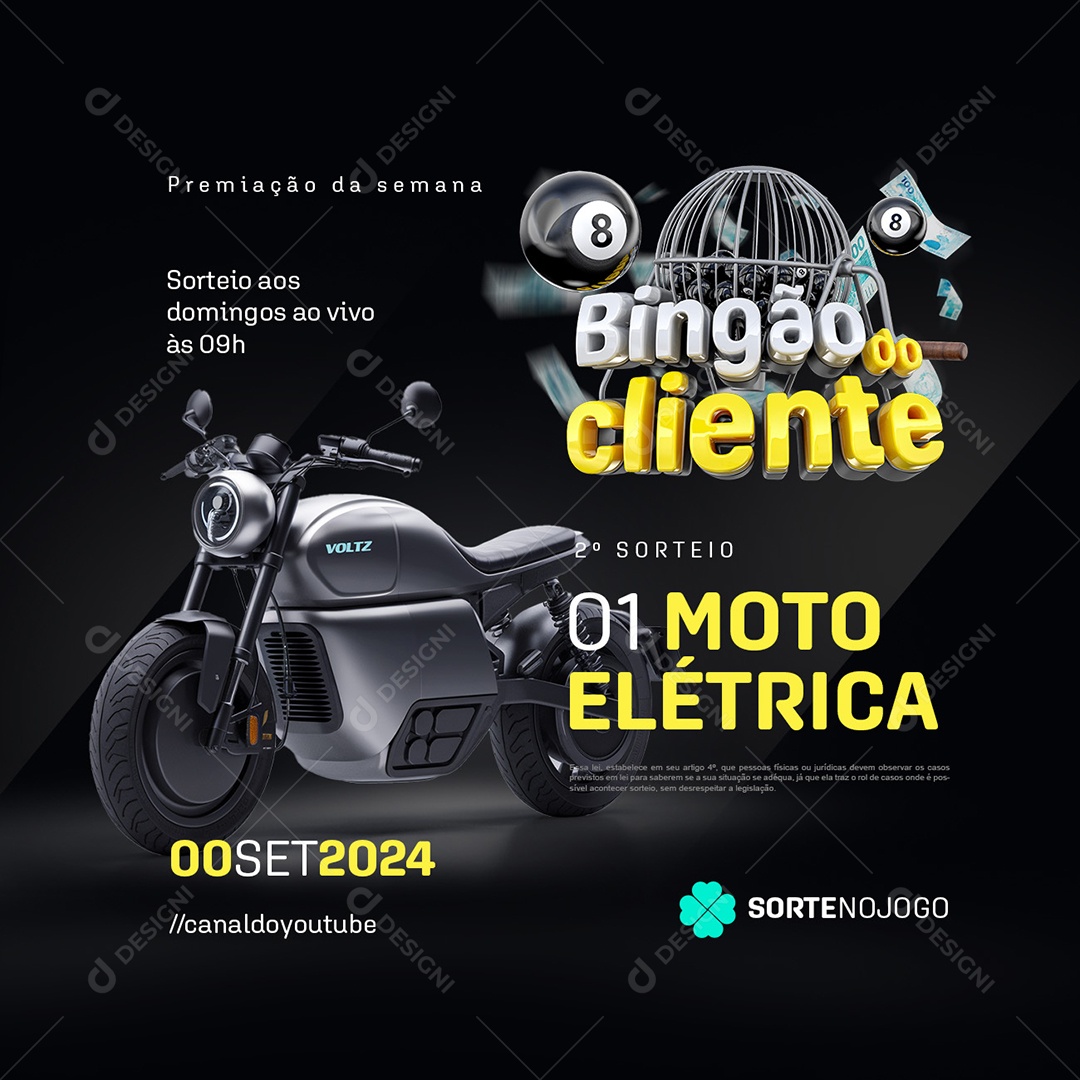 Bingão do Cliente Moto Elétrica Social Media PSD Editável