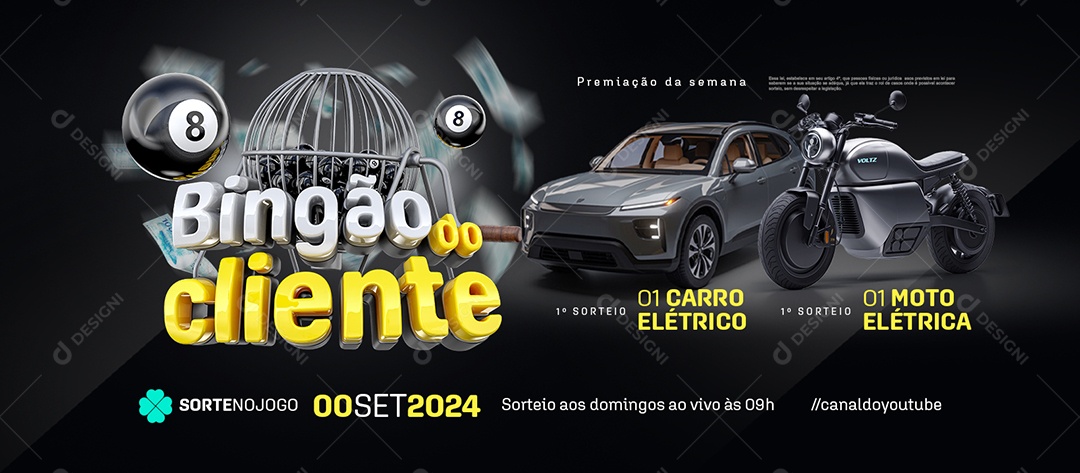 Banner Bingão do Cliente Carro Elétrico e Moto Social Media PSD Editável