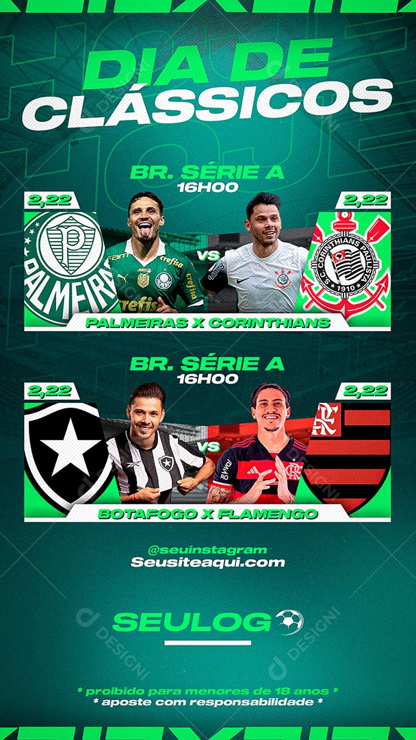 Story Tabela Dia de Clássico Casa de Aposta Social Media PSD Editável