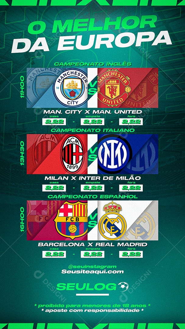 Story Tabela O Melho da Europa Casa de Aposta Social Media PSD Editável