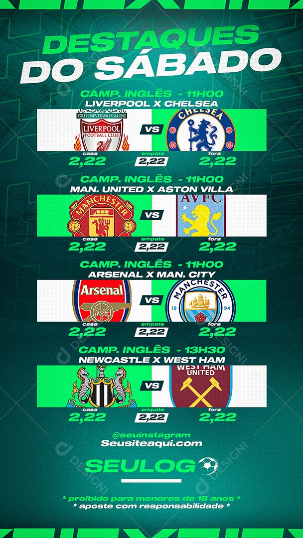 Story Tabela Destaques de Sábado Casa de Aposta Social Media PSD Editável