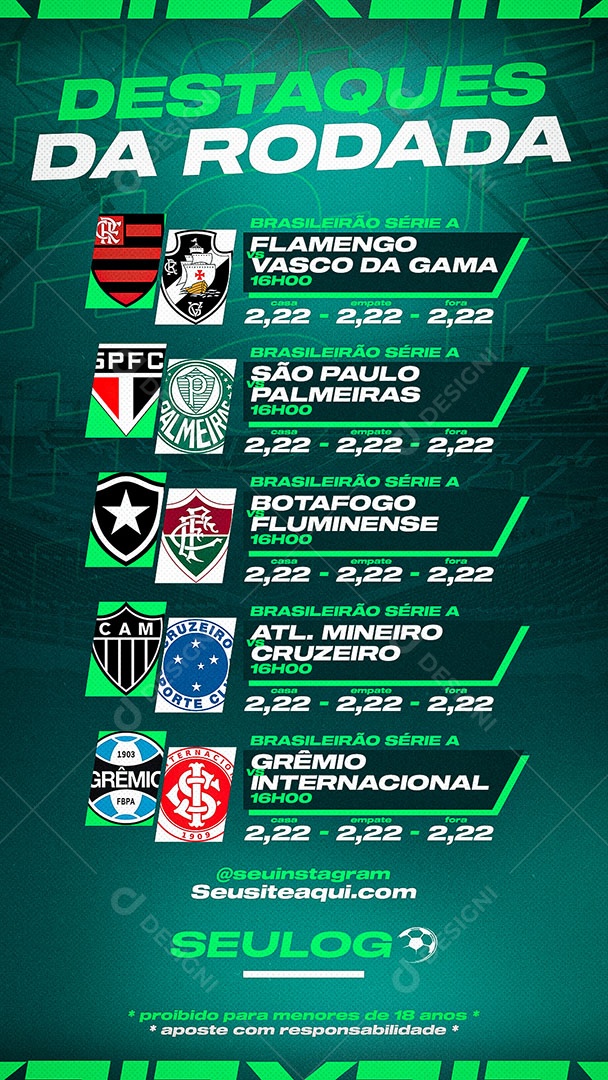 Story Tabela Destaque da Rodada Casa de Aposta Social Media PSD Editável