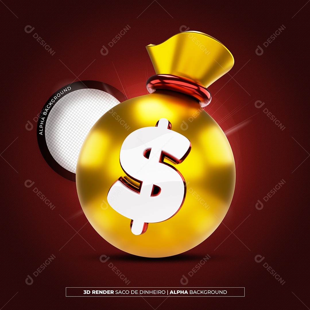Elemento 3D Saco de Dinheiro com Cifrão Para Composição PSD