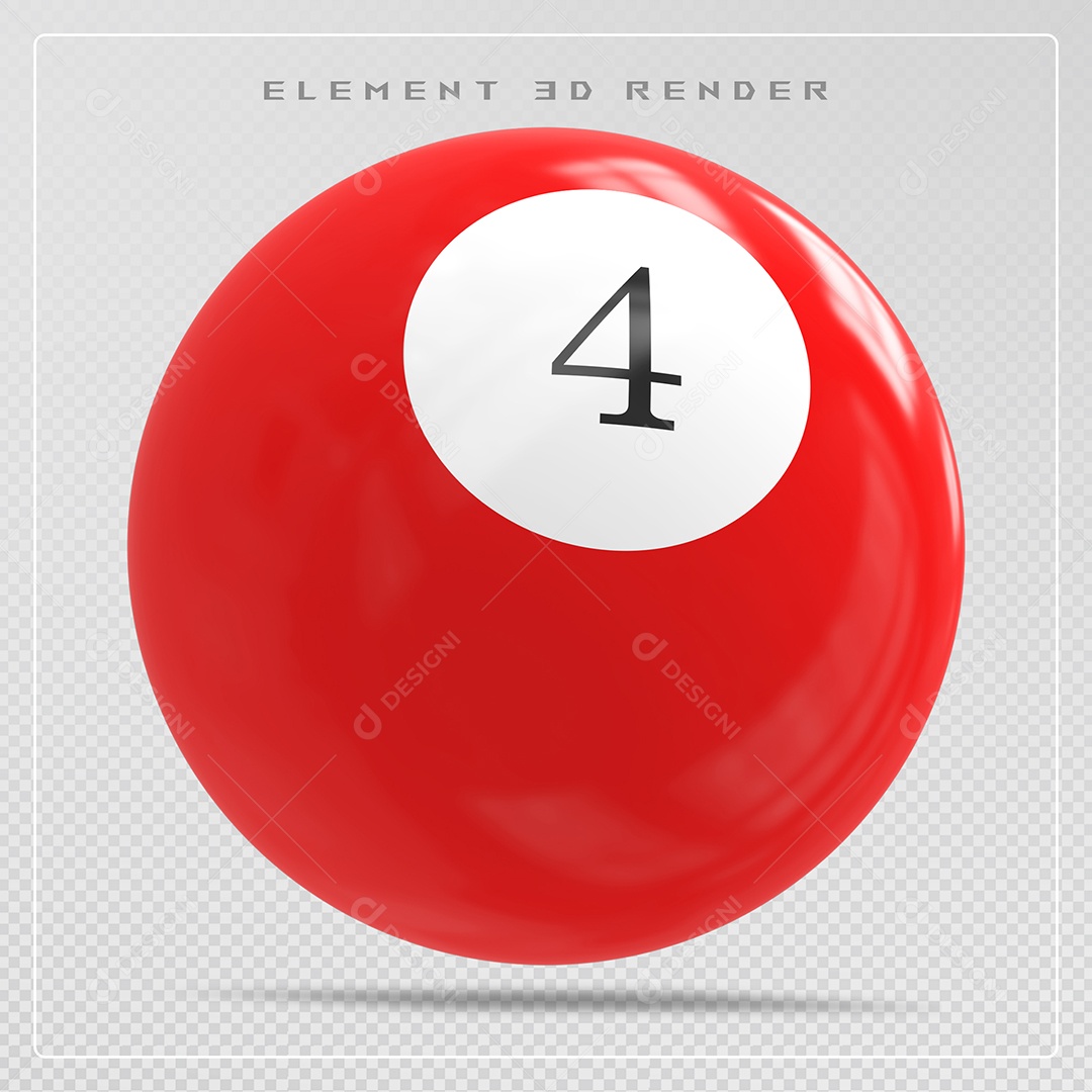 Bola de Bilhar Número 4 Vermelha Elemento 3D para Composição Sem Fundo