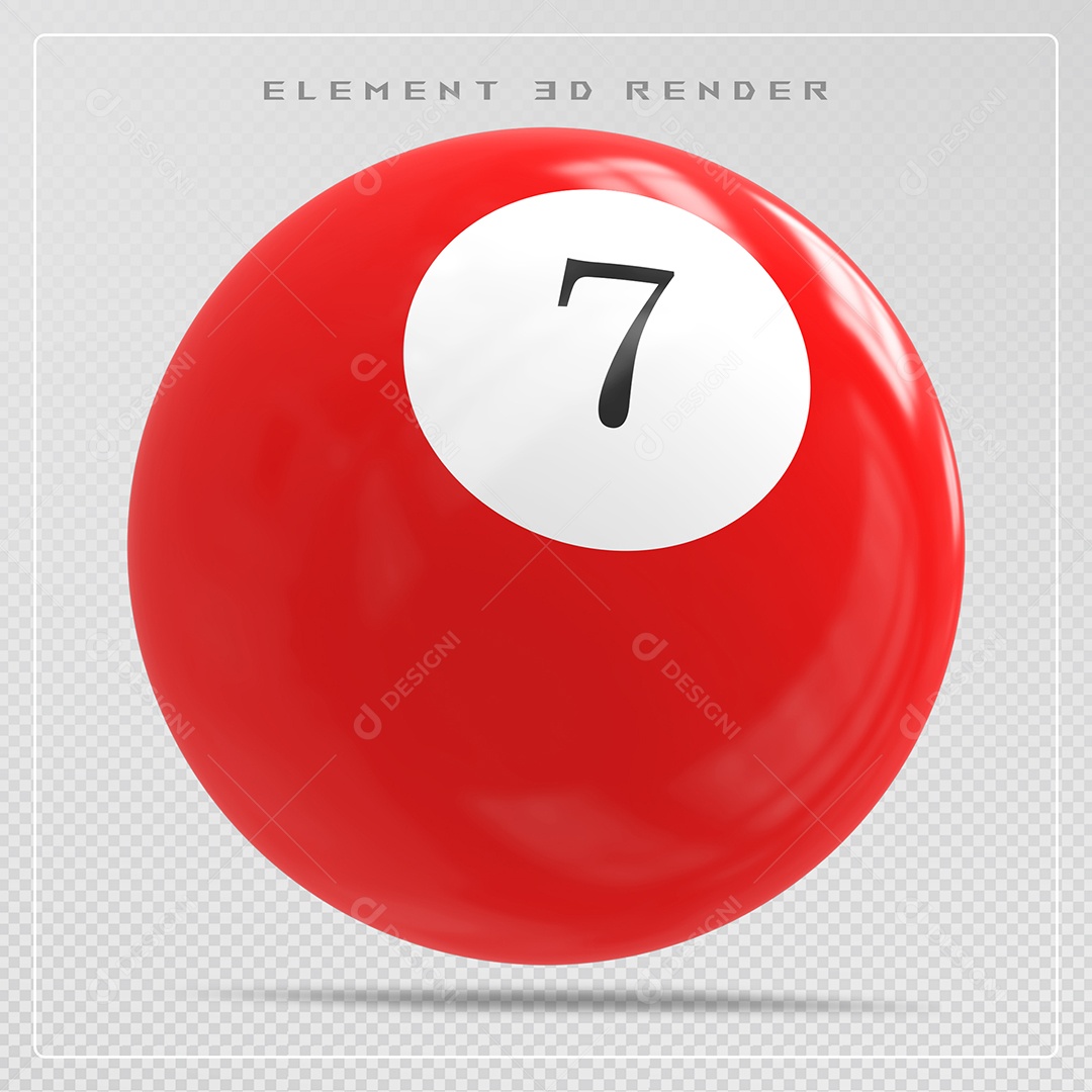 Bola de Bilhar Número 7 Vermelha Elemento 3D para Composição Sem Fundo