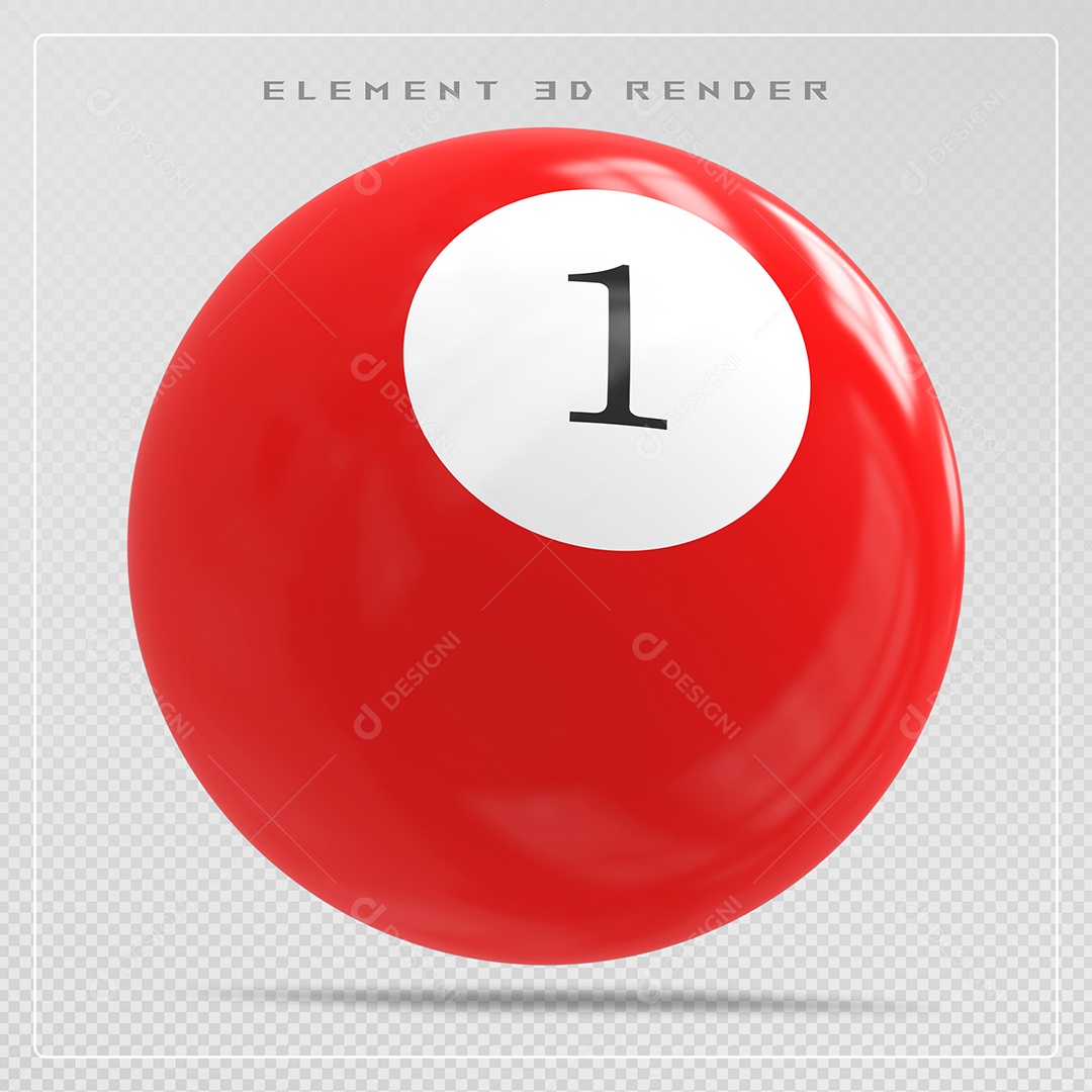Bola de Bilhar Número 1 Vermelha Elemento 3D para Composição Sem Fundo