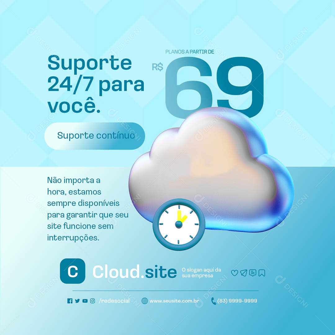 Hospedagem Suporte 24/7 para Você Social Media PSD Editável