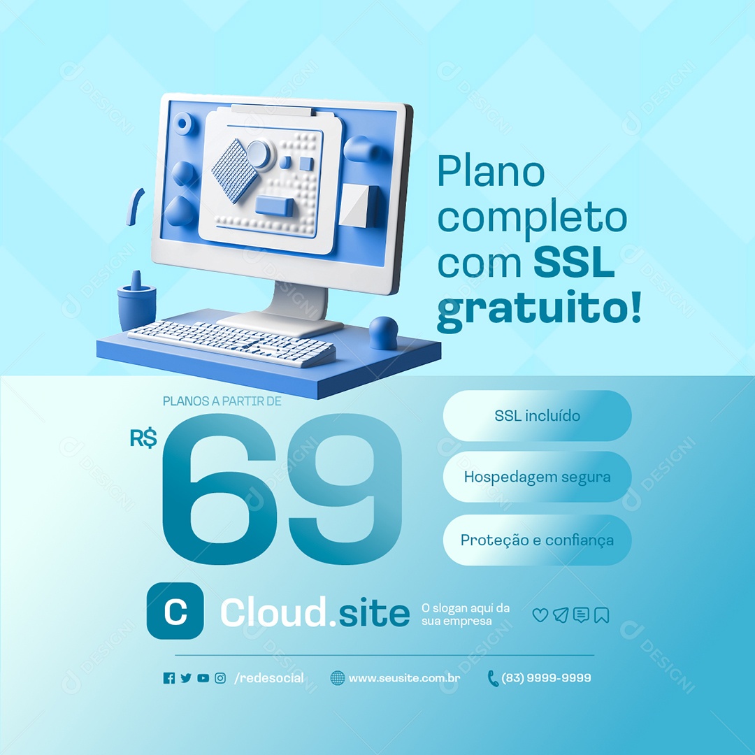 Hospedagem Plano Completo com SSL Gratuito Social Media PSD Editável