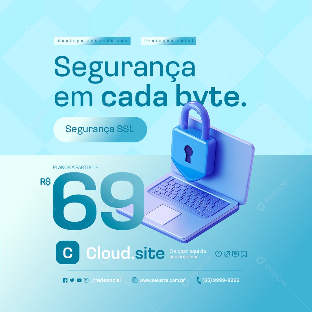 Hospedagem Segurança em Cada Byte Social Media PSD Editável