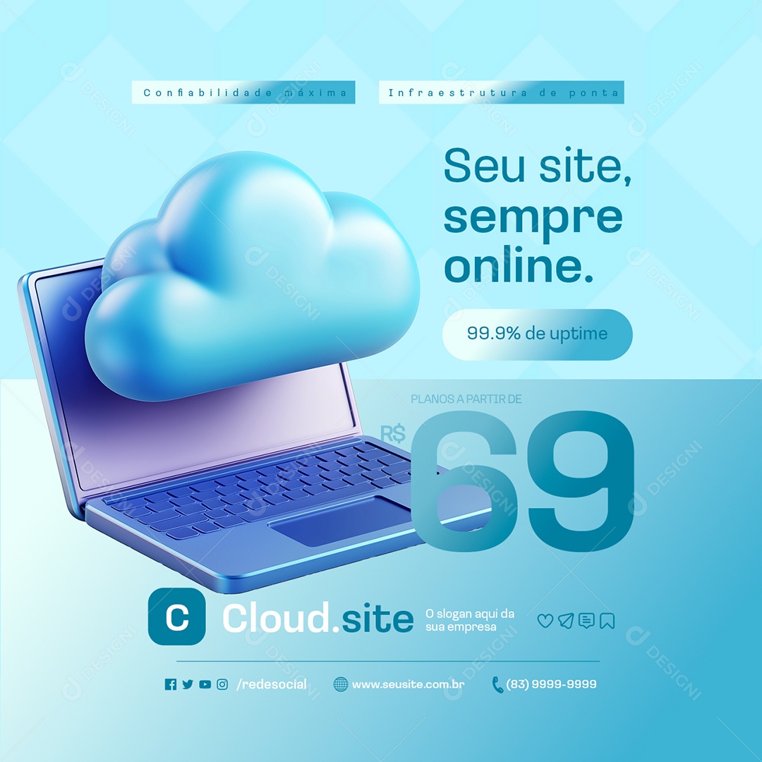 Hospedagem seu Site Sempre Online Social Media PSD Editável