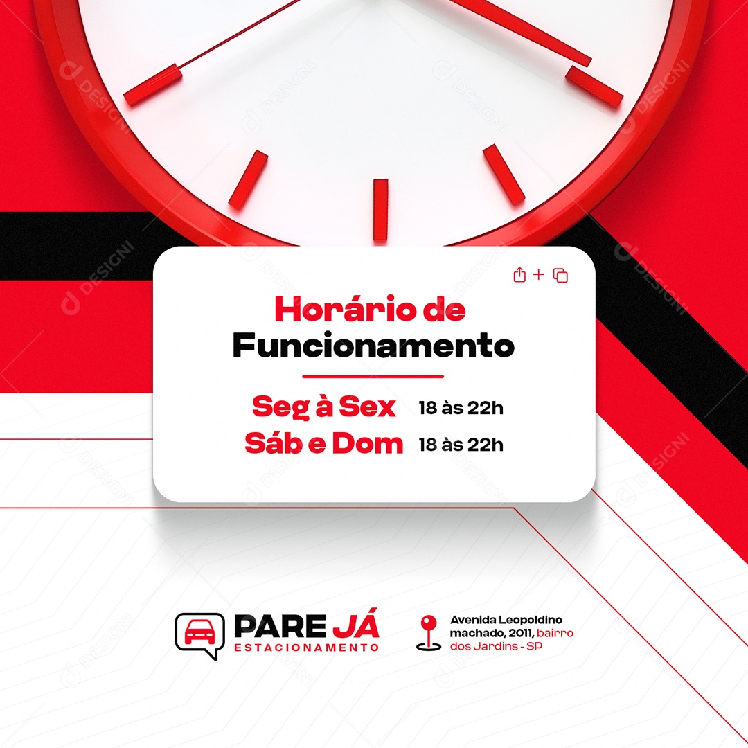 Estacionamento Horário de Funcionamento Social Media PSD Editável