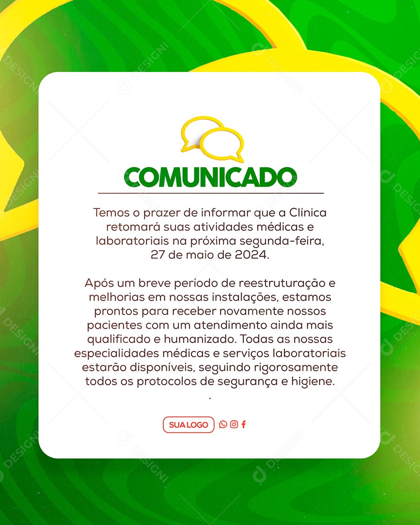 Feed Comunicado Clinica Social Media PSD Editável