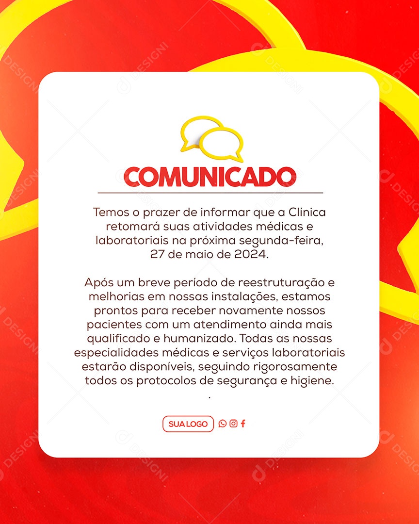 Feed Comunicado Clinica Social Media PSD Editável